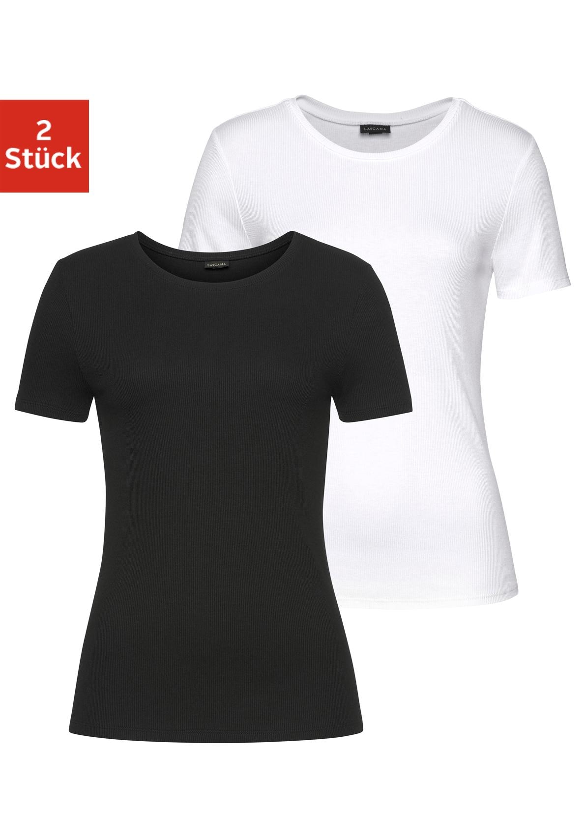 LASCANA T-Shirt, (2er-Pack), aus weicher Rippware von LASCANA