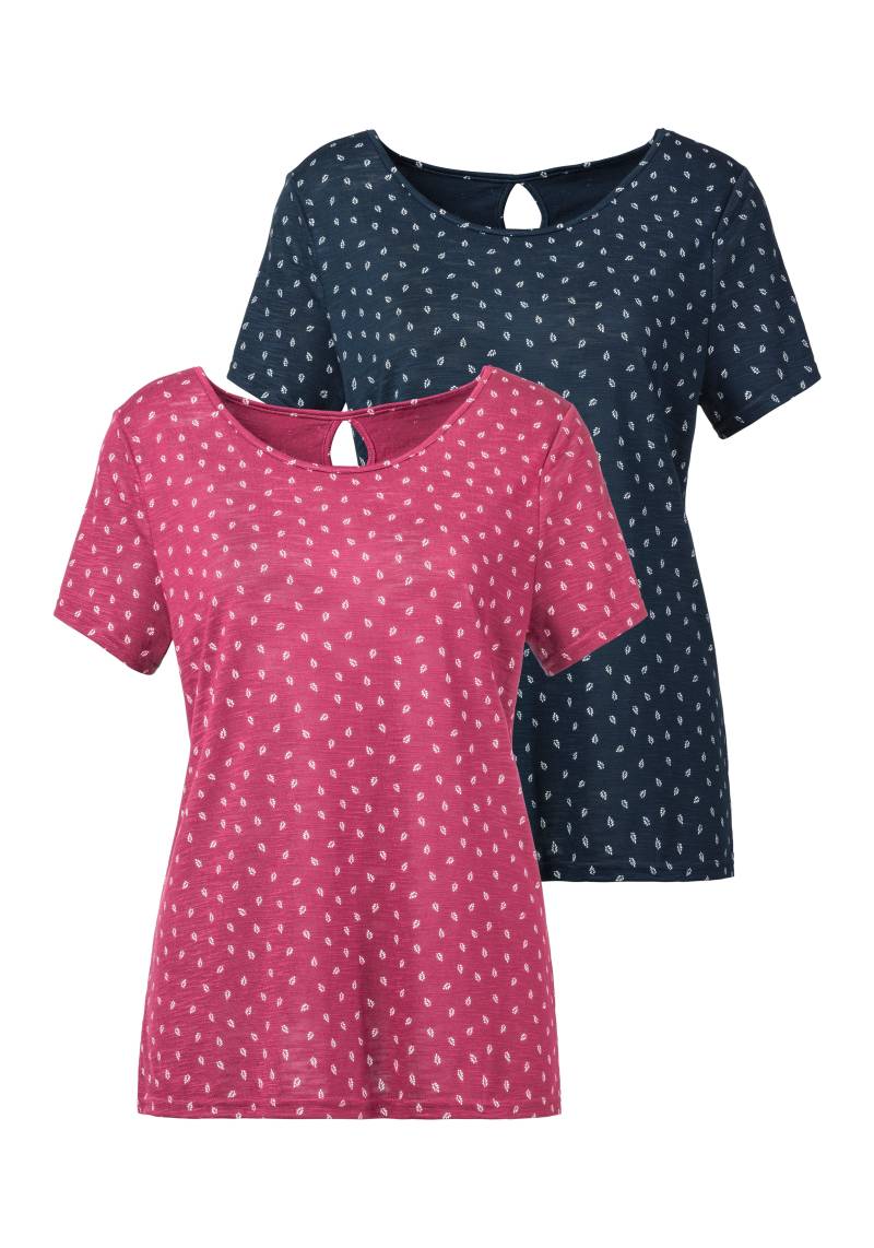 LASCANA T-Shirt, (2er-Pack), mit süssem Blätter-Druck und Cut-Out im Nacken von LASCANA