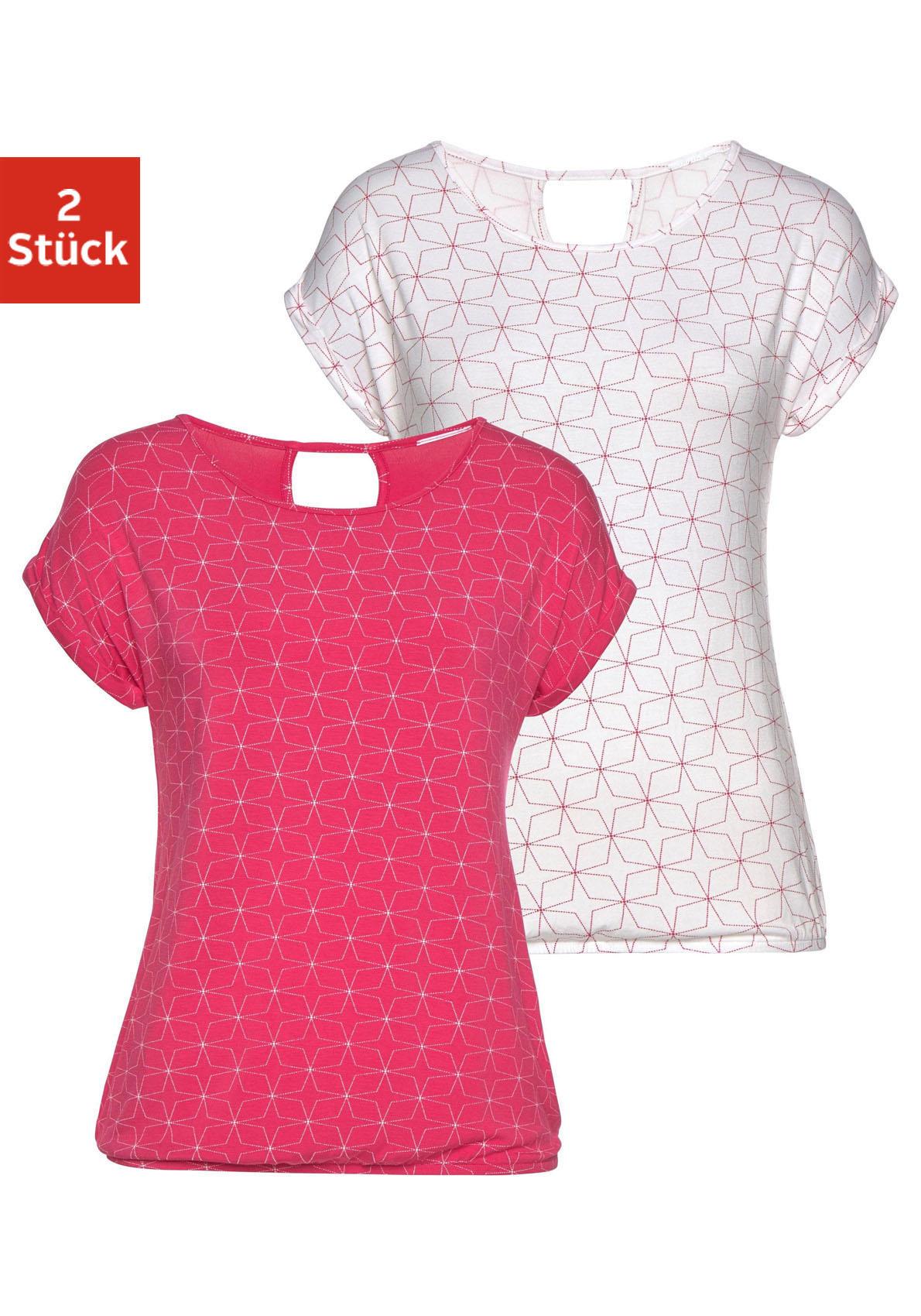 LASCANA T-Shirt, (2er-Pack), mit kleinem Cut-Out im Nacken von LASCANA