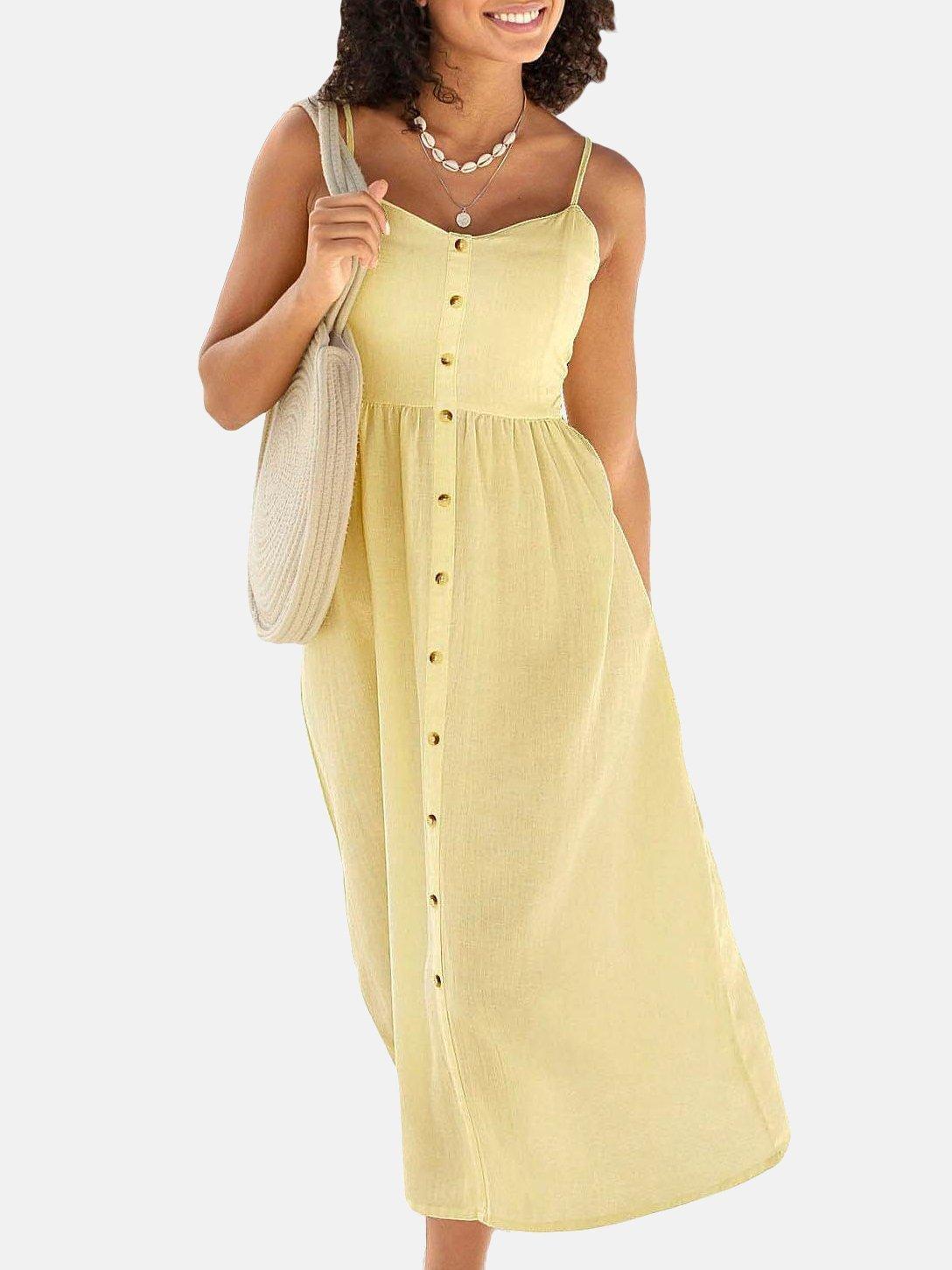 Langes Sommerkleid Leinen Gelb Damen Gelbgold 42 von LASCANA
