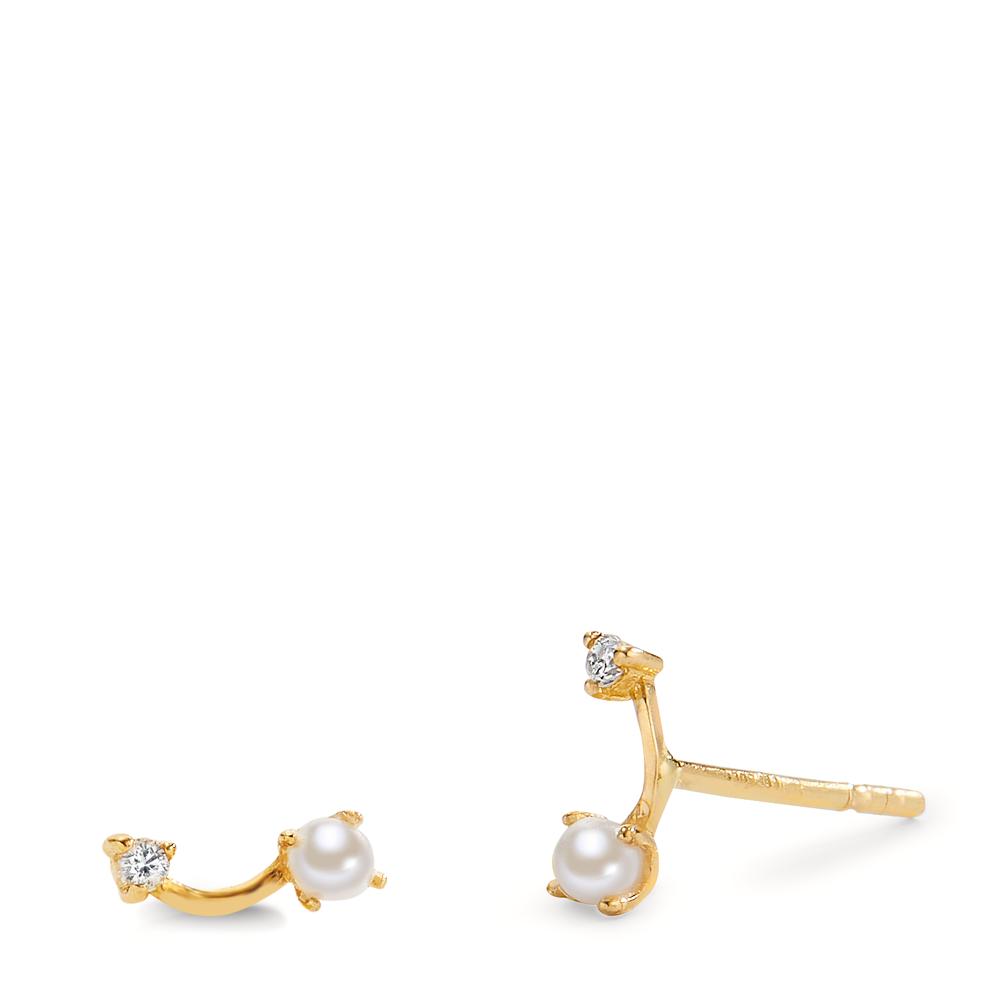 LE CARRÉ Damen Ohrstecker 750/18 K Gelbgold Diamant 0.02 ct, 2 Steine, w-si Süsswasserzuchtperle von LE CARRÉ