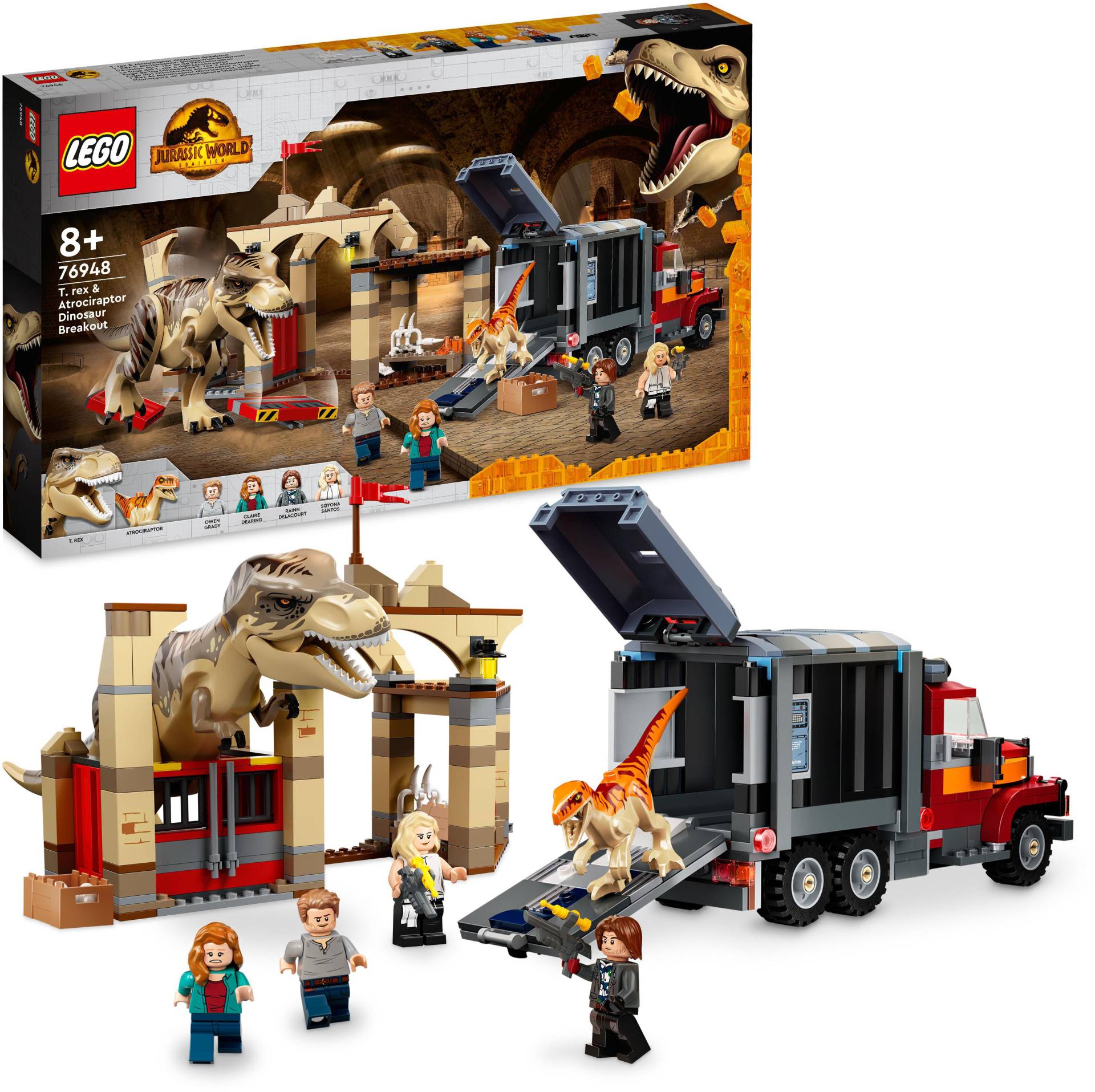 LEGO® Konstruktionsspielsteine »T. Rex & Atrociraptor: Dinosaurier-Ausbruch (76948)«, (466 St.) von lego®