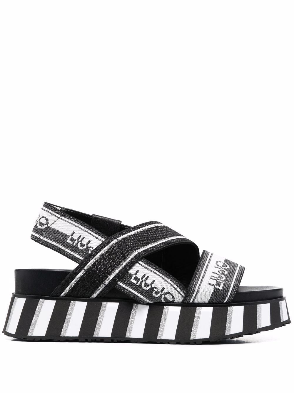 LIU JO Frida striped logo-print sandals - Black von LIU JO