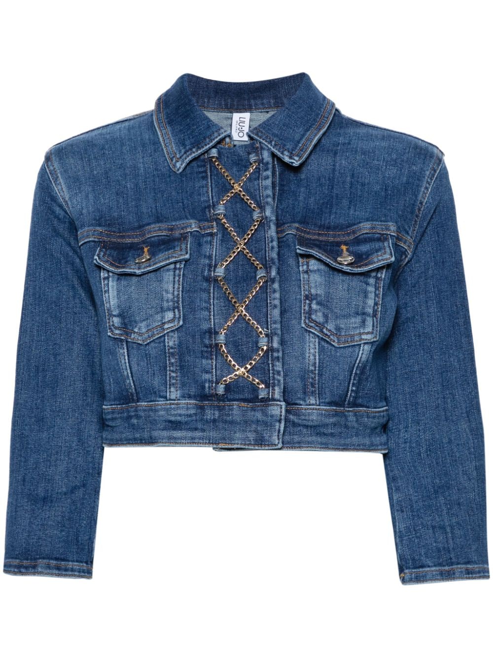 LIU JO crisscross-chain cropped denim jacket - Blue von LIU JO