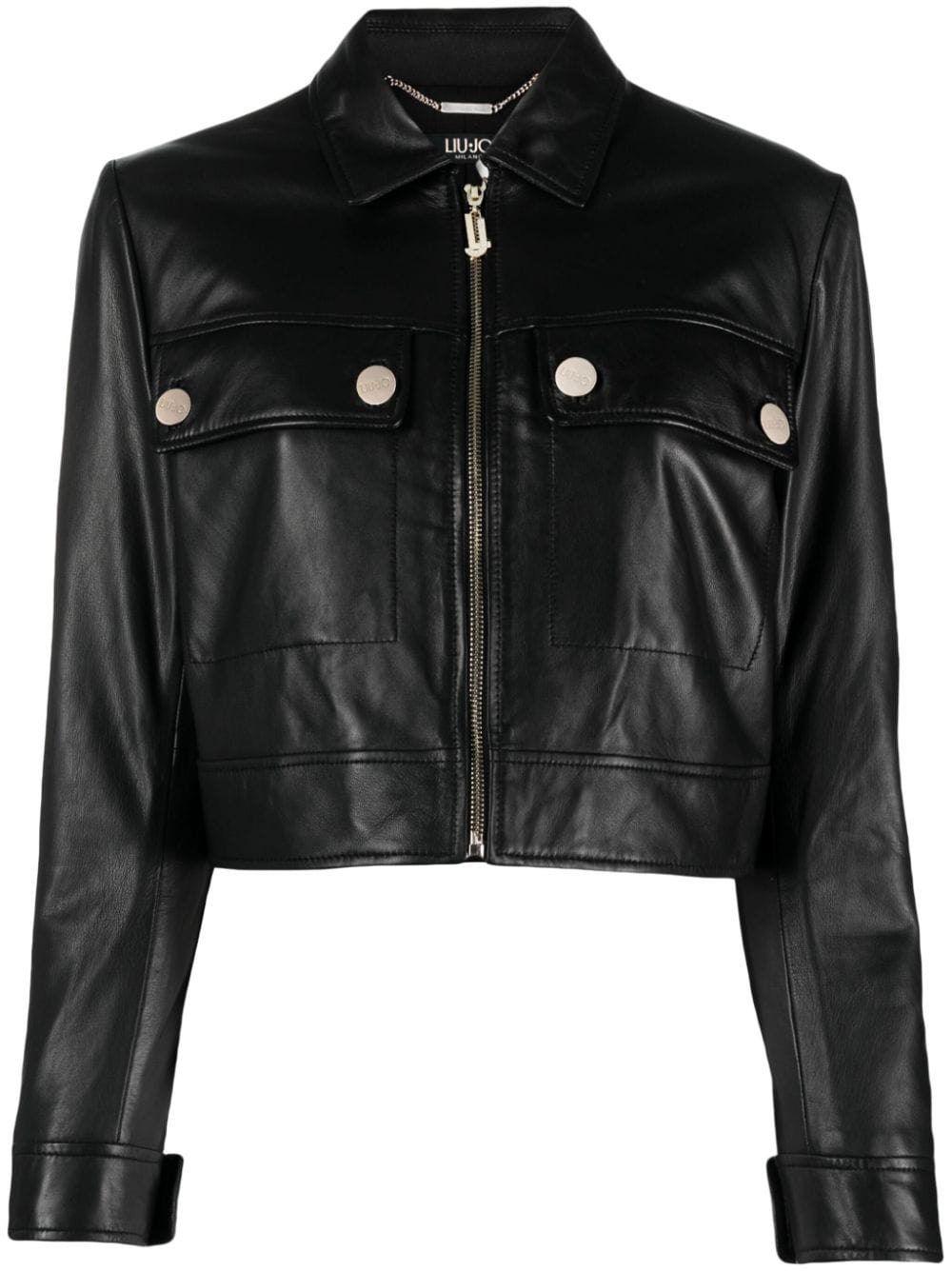 LIU JO cropped leather jacket - Black von LIU JO
