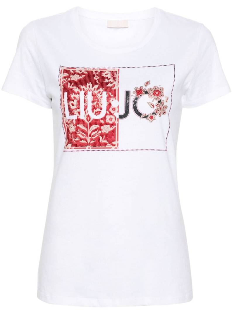 LIU JO crystal-logo cotton T-shirt - White von LIU JO