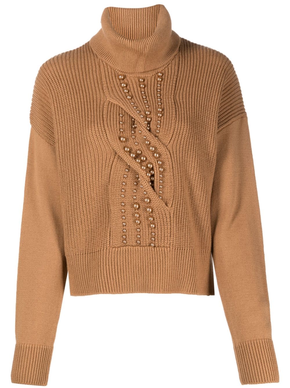 LIU JO hihg-neck pearl-embellished jumper - Brown von LIU JO