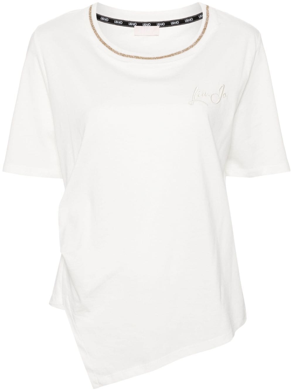 LIU JO logo-embroidered cotton T-shirt - Neutrals von LIU JO