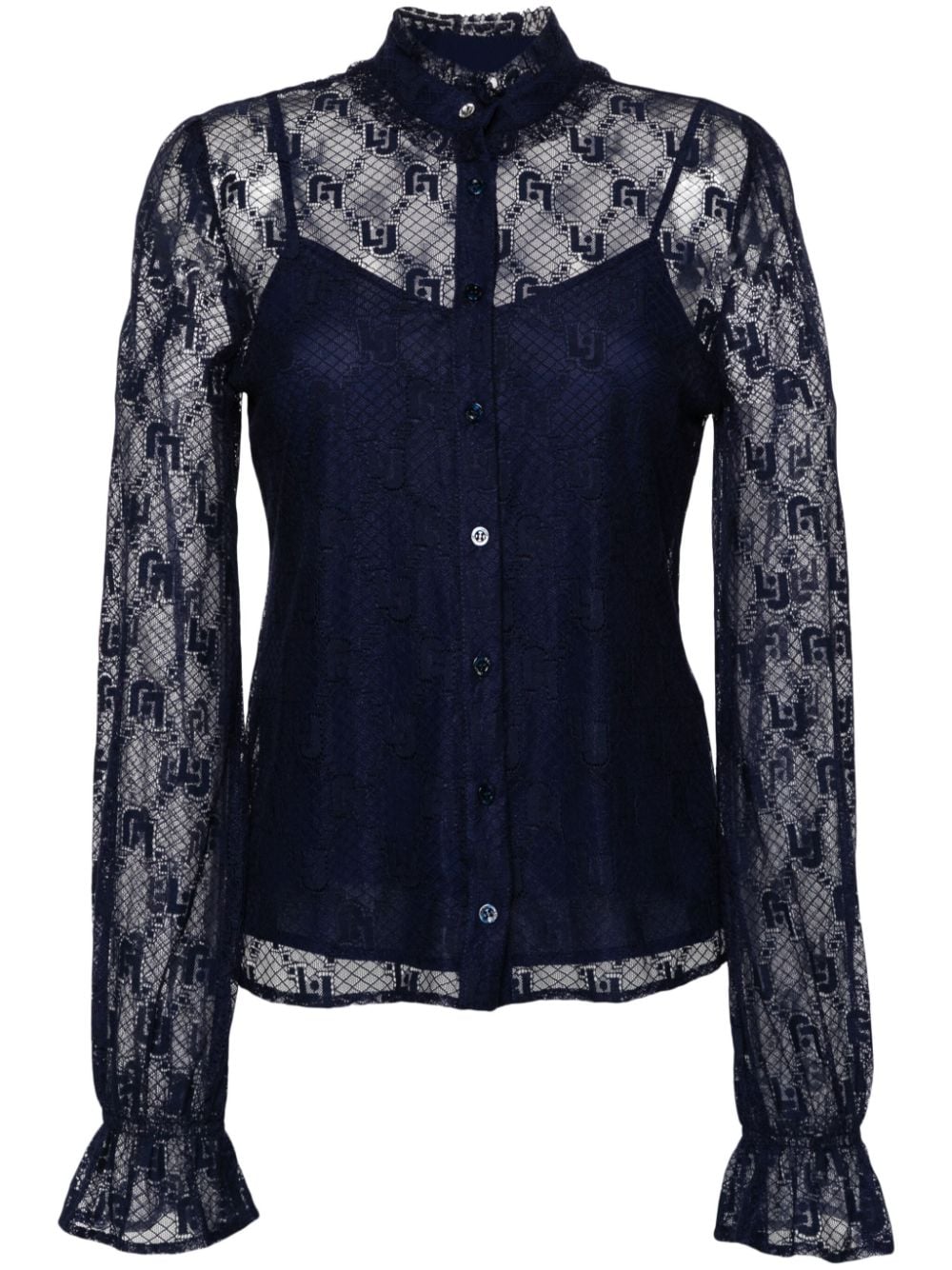 LIU JO logo-lace buttoned blouse - Blue von LIU JO