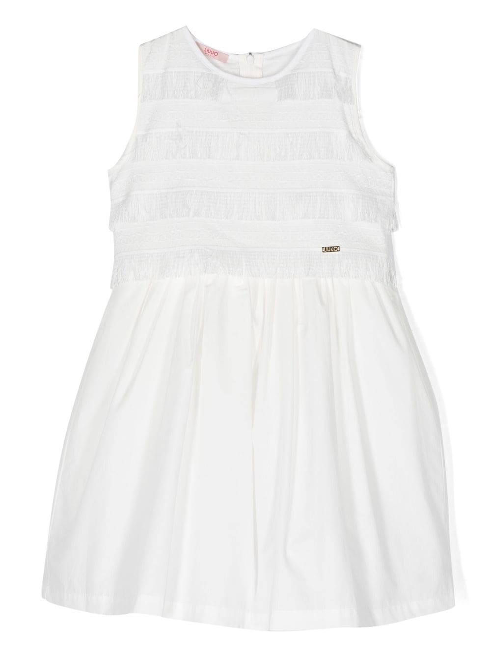 Liu Jo Kids logo-plaque fringed sleeveless dress - White von Liu Jo Kids