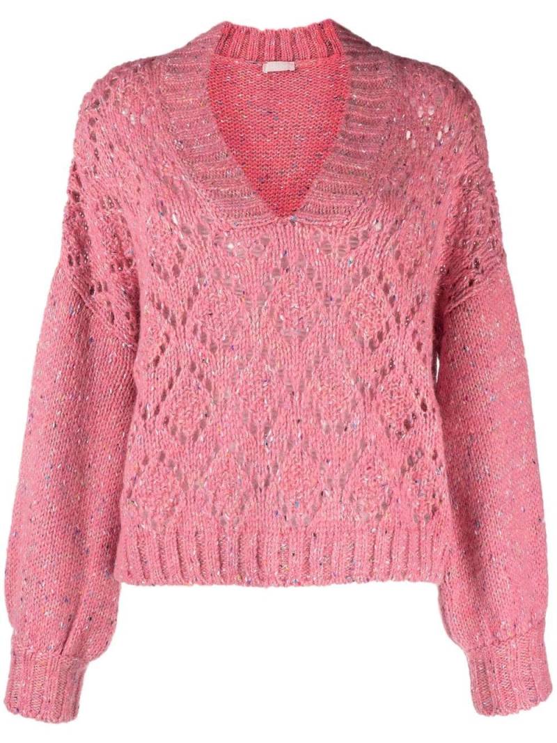 LIU JO open-knit V-neck jumper - Pink von LIU JO
