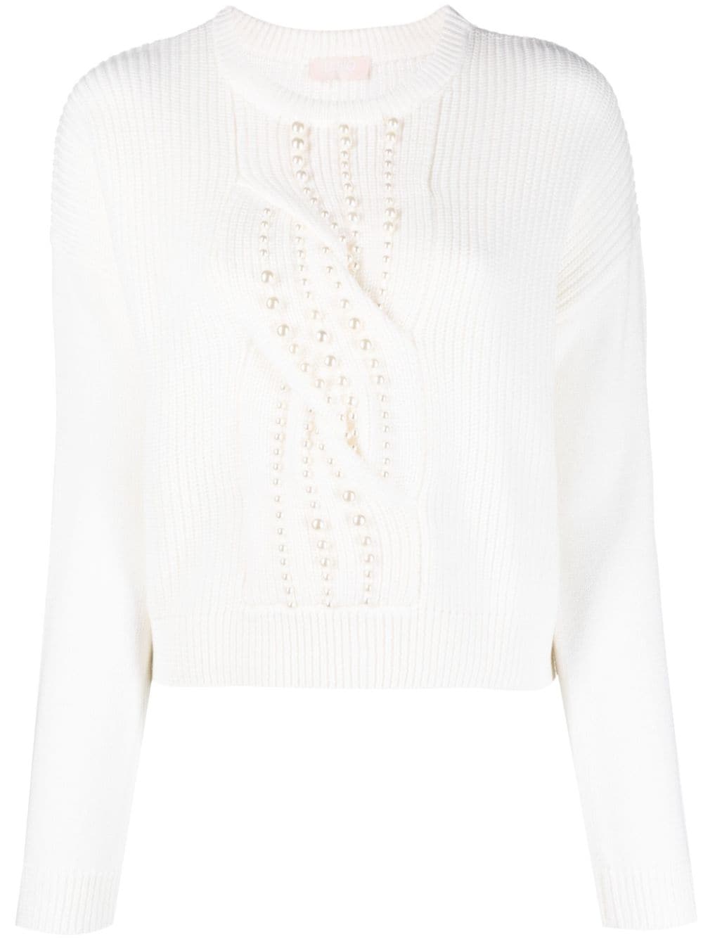 LIU JO pearl-embellished cable-knit jumper - White von LIU JO