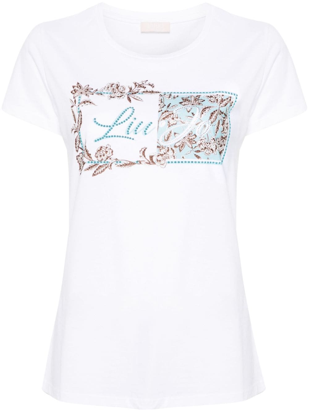 LIU JO rhinestone-logo cotton T-shirt - White von LIU JO