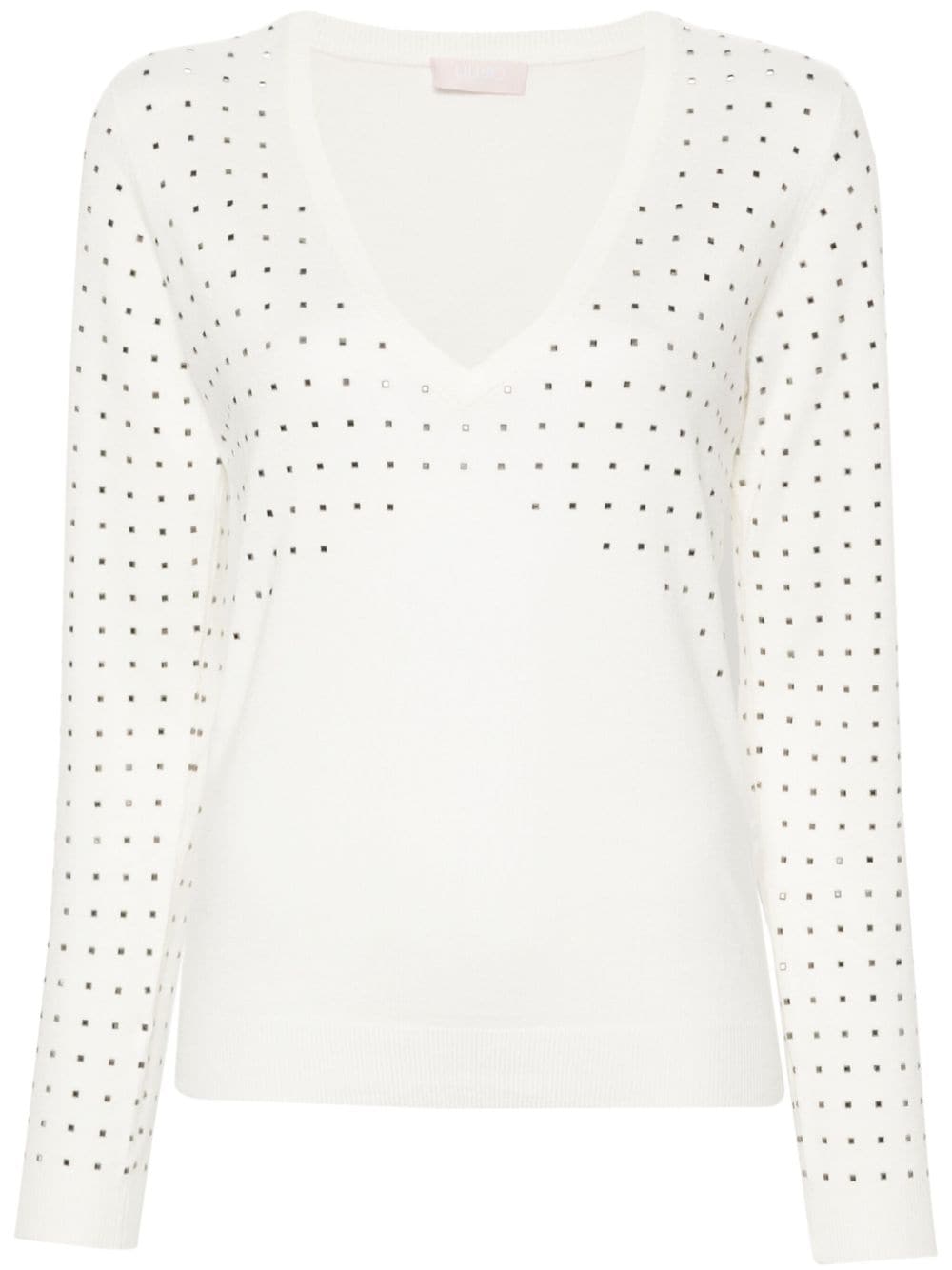 LIU JO studded fine-ribbed jumper - White von LIU JO