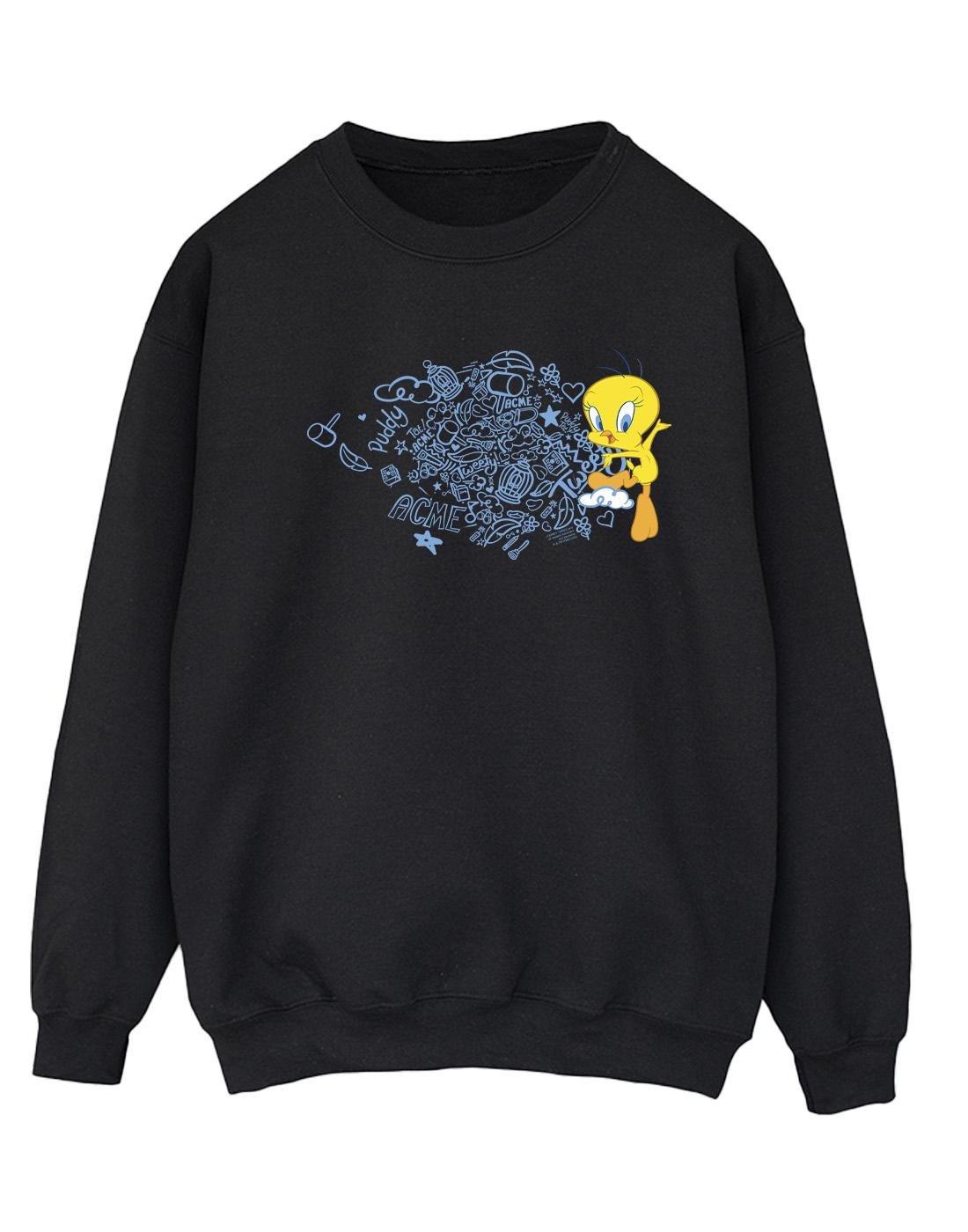 Acme Doodles Tweety Sweatshirt Damen Schwarz M von LOONEY TUNES