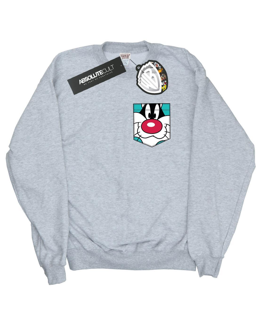 Sylvester Face Faux Pocket Sweatshirt Herren Grau L von LOONEY TUNES