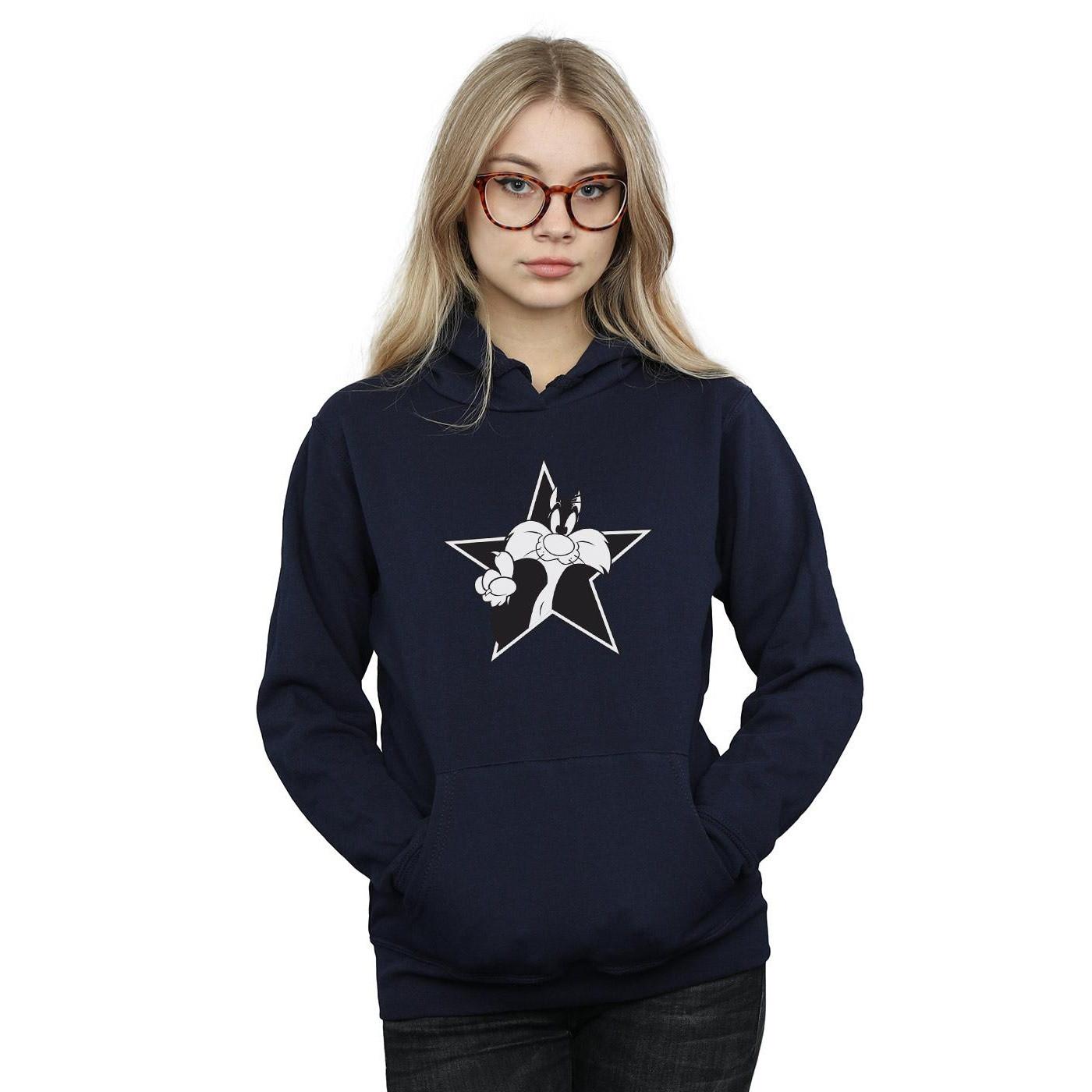 Sylvester Mono Star Kapuzenpullover Damen Marine L von LOONEY TUNES