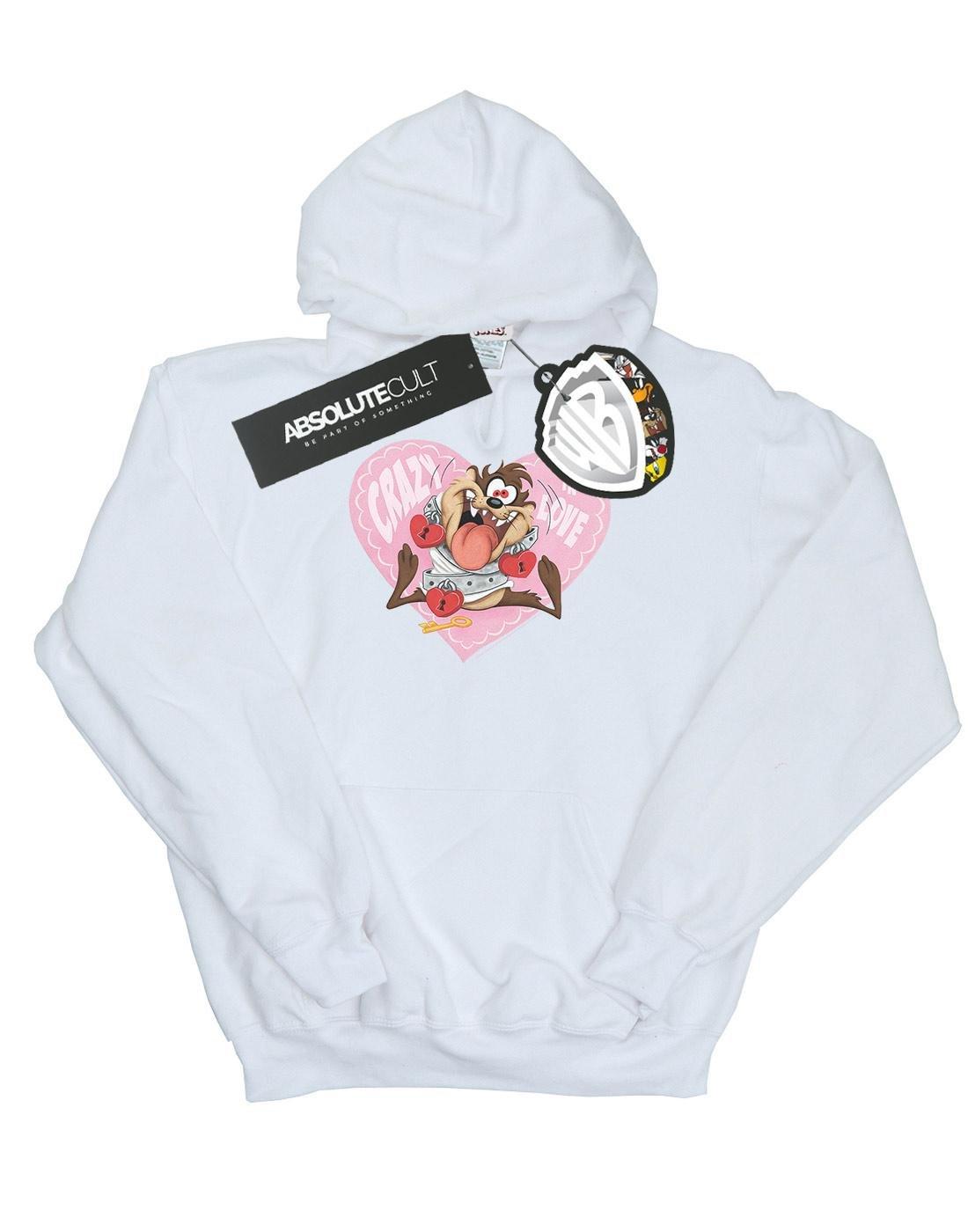 Taz Valentine's Day Crazy In Love Kapuzenpullover Damen Weiss M von LOONEY TUNES