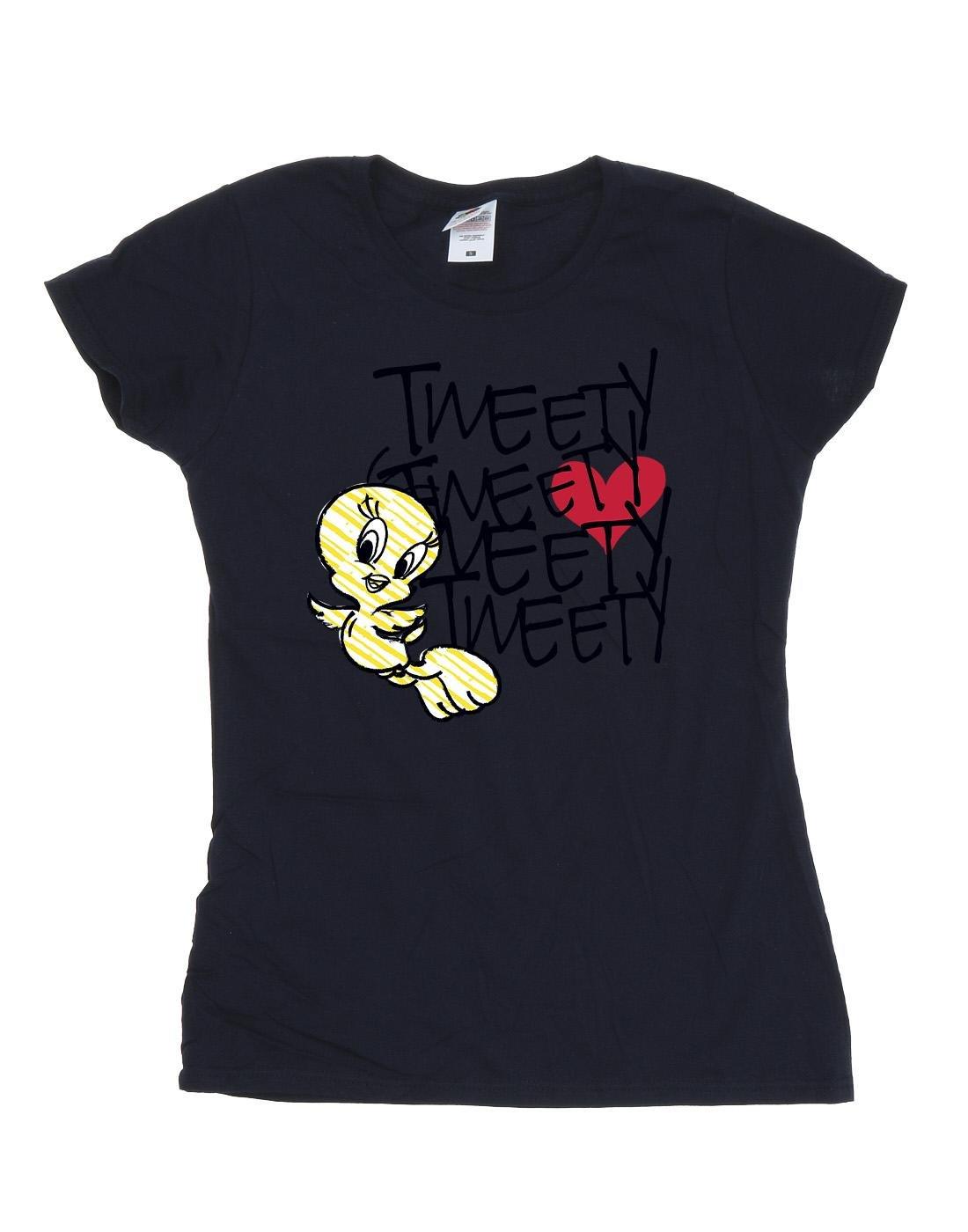 Tweety Love Heart Tshirt Damen Marine XL von LOONEY TUNES