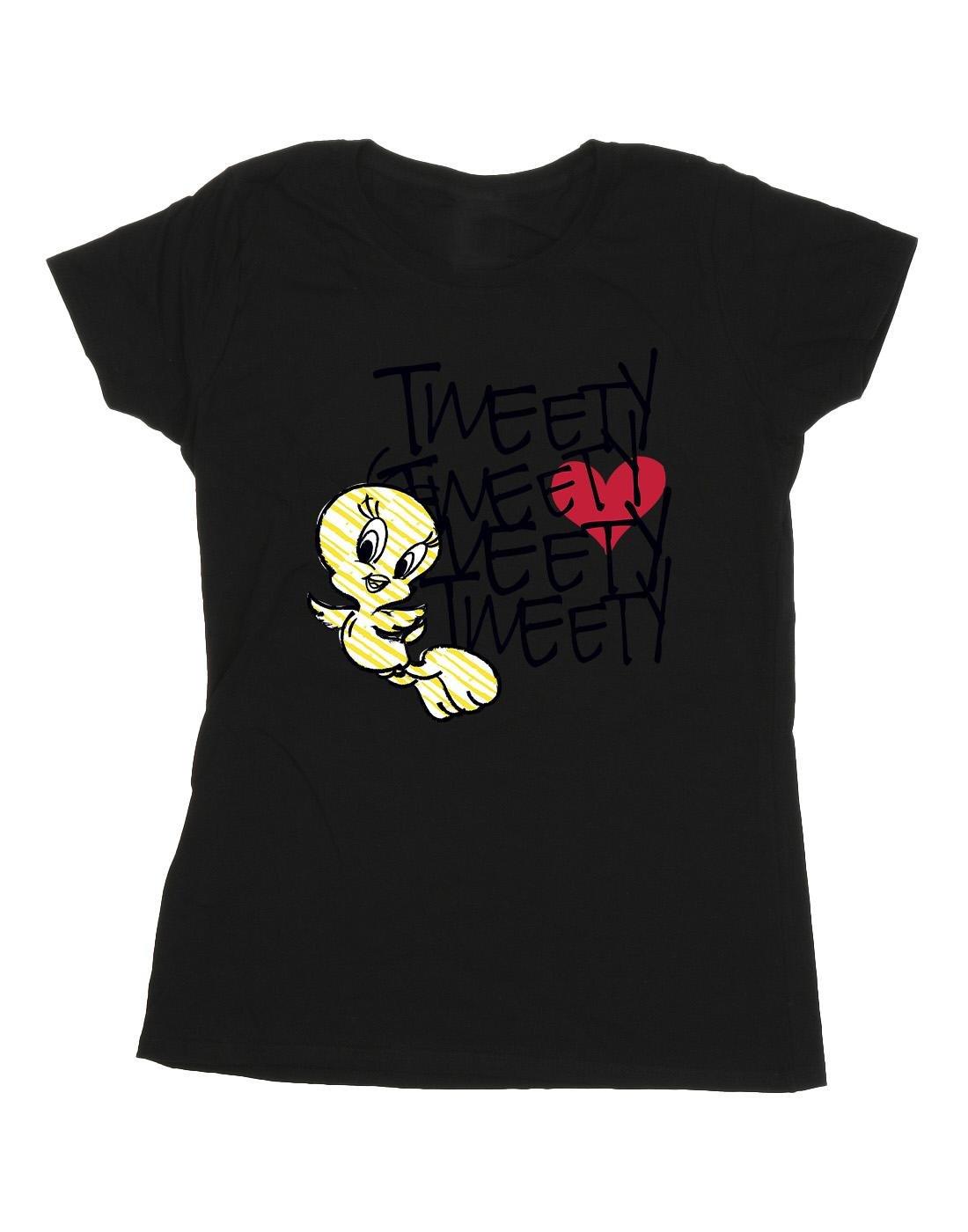 Tweety Love Heart Tshirt Damen Schwarz XL von LOONEY TUNES