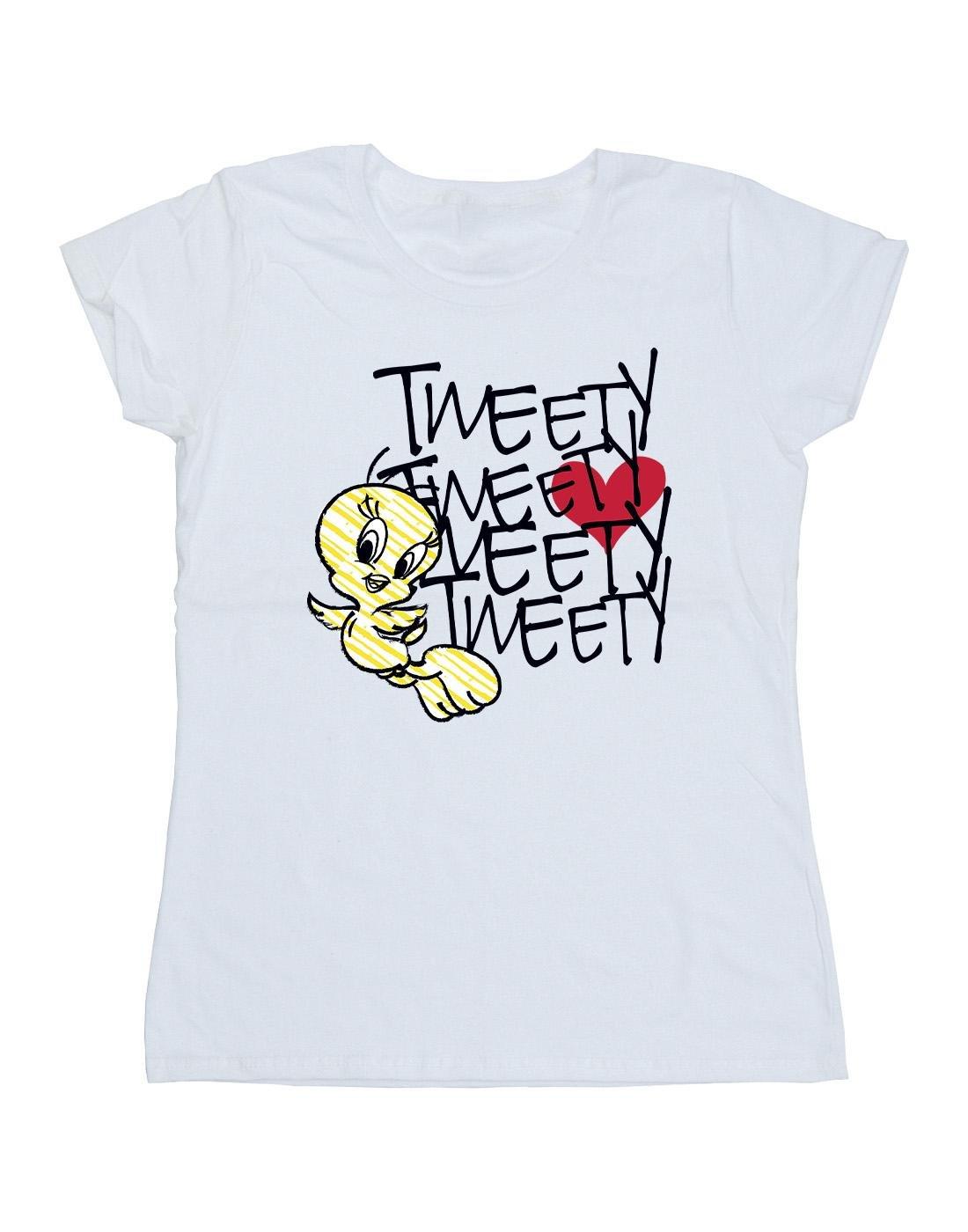 Tweety Love Heart Tshirt Damen Weiss M von LOONEY TUNES