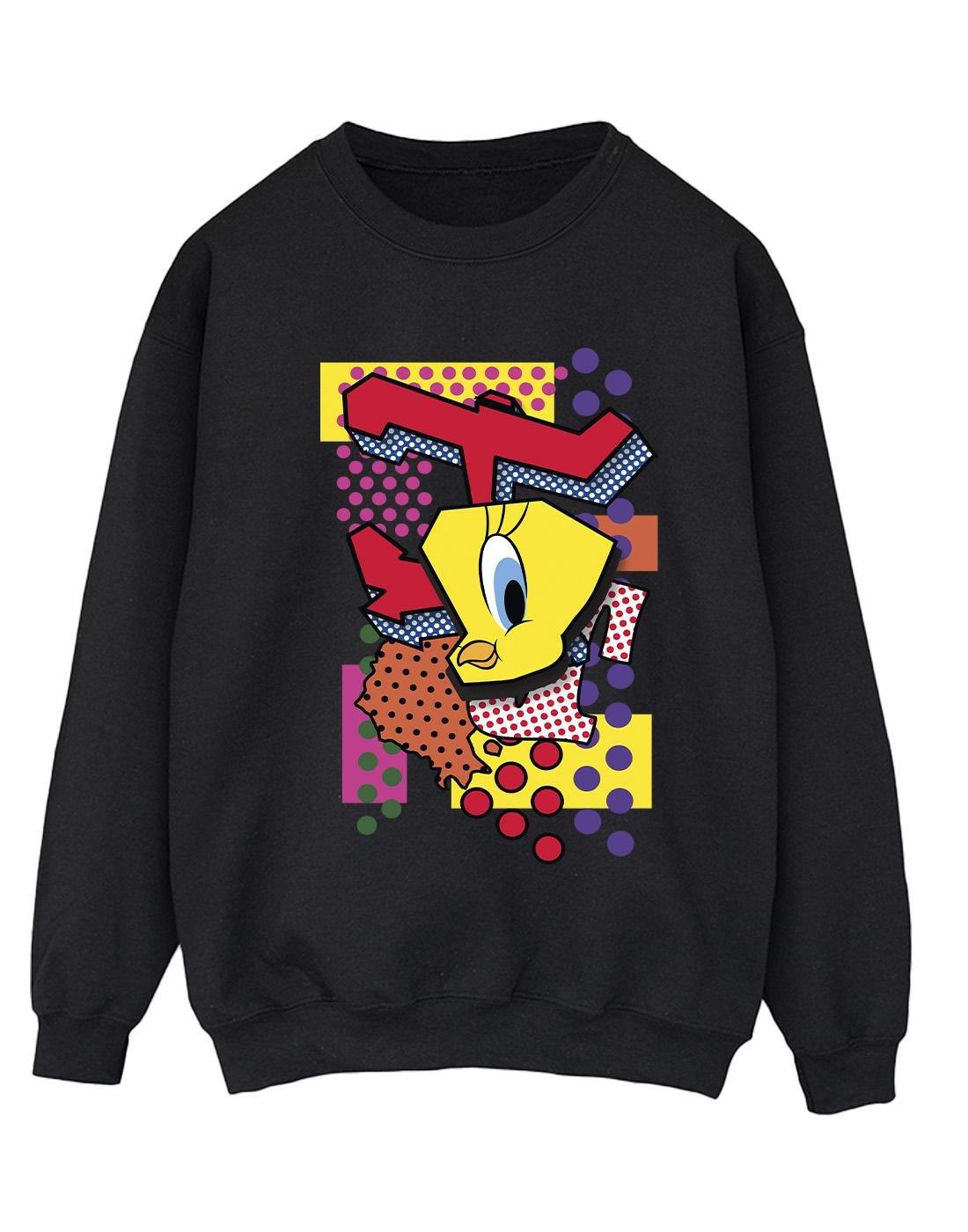 Tweety Pop Art Sweatshirt Damen Schwarz XL von LOONEY TUNES