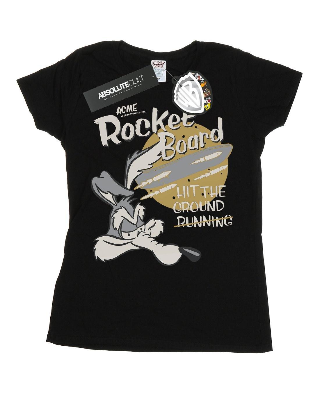 Wile E Coyote Rocket Board Tshirt Damen Schwarz L von LOONEY TUNES