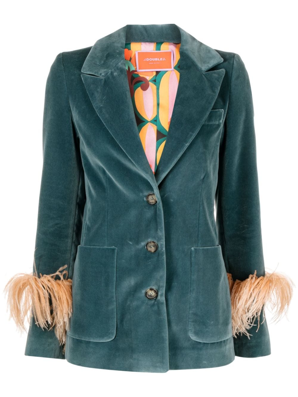 La DoubleJ Keaton feather-trim velvet blazer - Blue von La DoubleJ