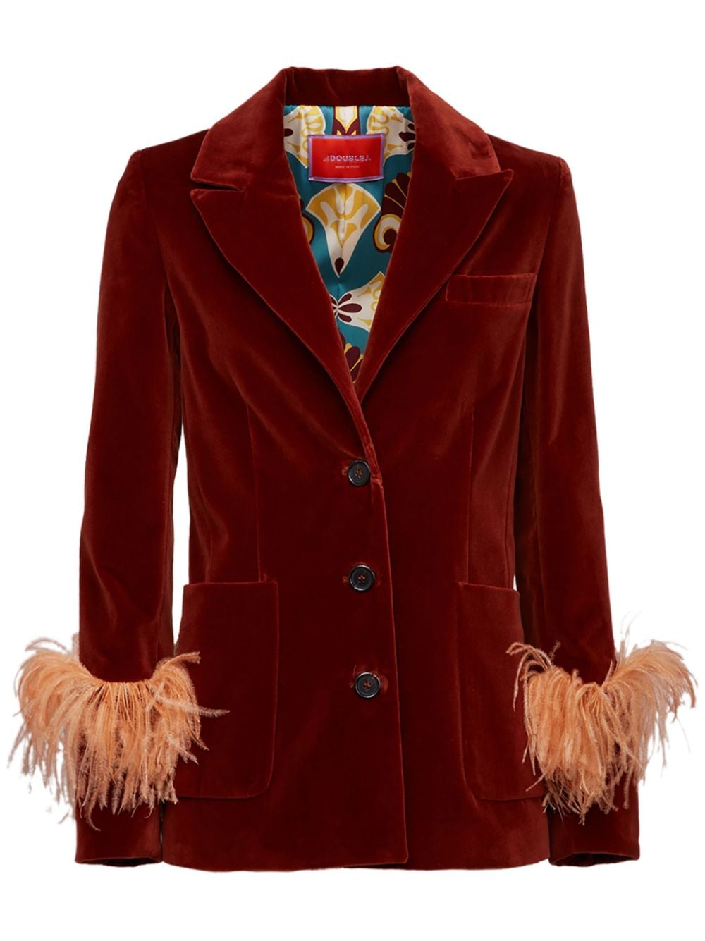 La DoubleJ Keaton feather-trim velvet blazer - Red von La DoubleJ