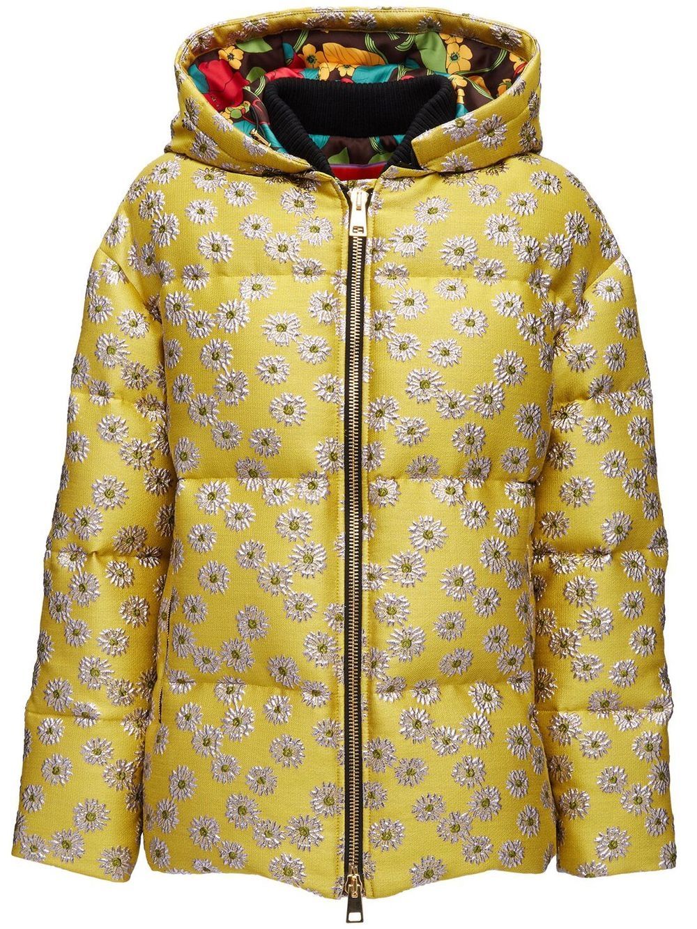 La DoubleJ Precious floral-embroidery hooded puffer jacket - Yellow von La DoubleJ