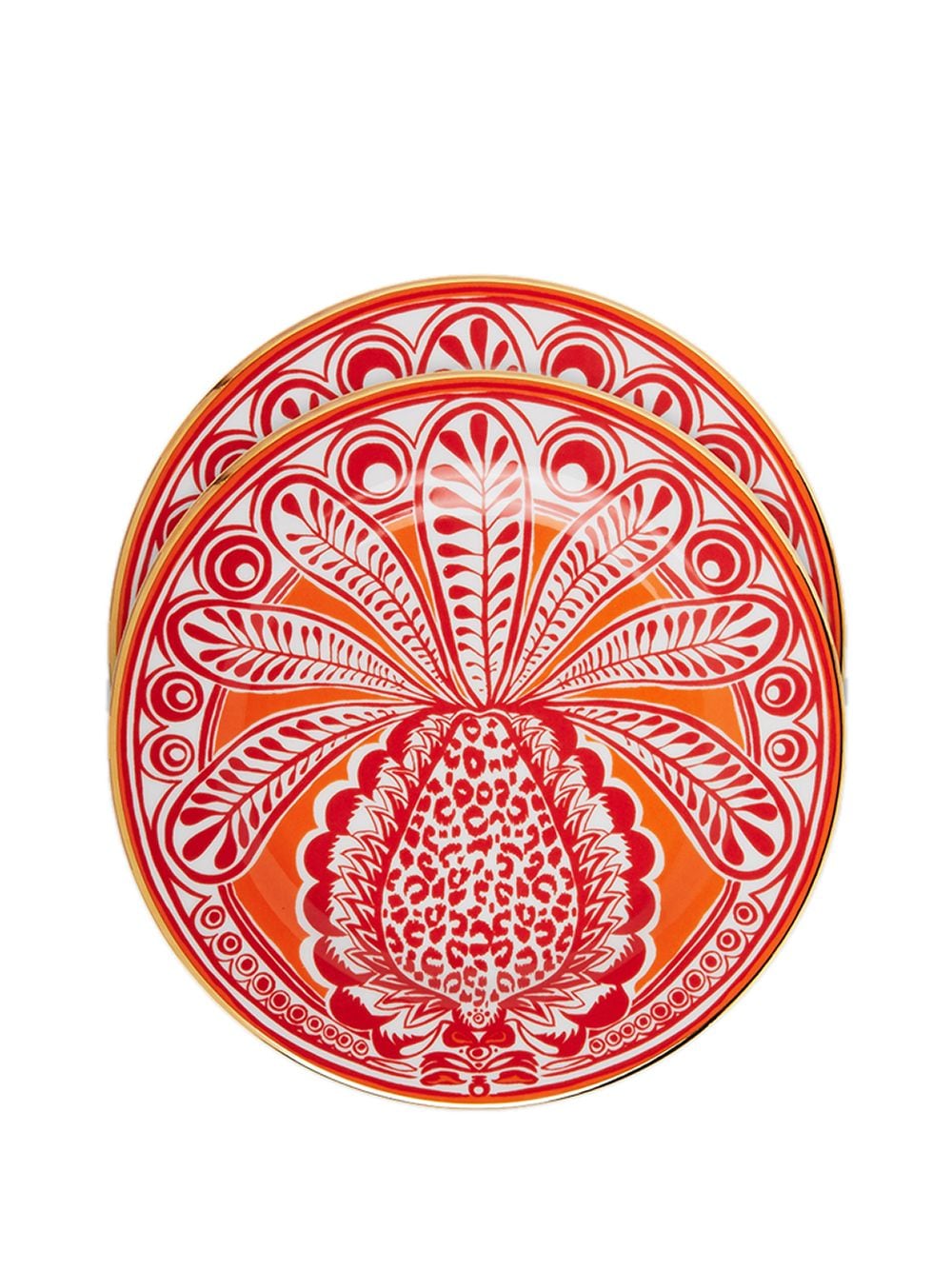 La DoubleJ Pineapple-print porcelain dessert plates (set of two) - Orange von La DoubleJ