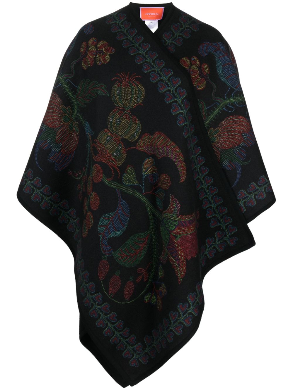 La DoubleJ botanical-print wool poncho - Black von La DoubleJ