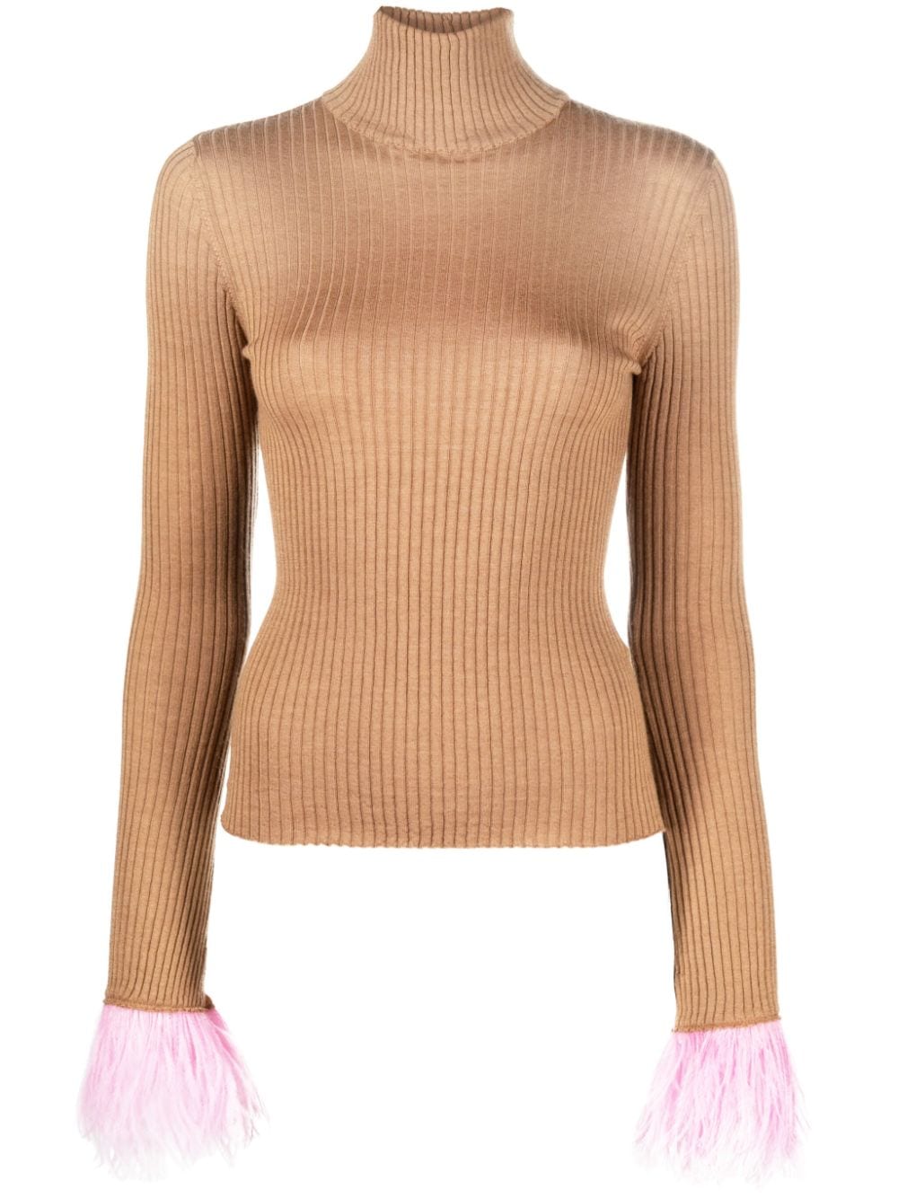 La DoubleJ feather-cuff ribbed-knit jumper - Brown von La DoubleJ