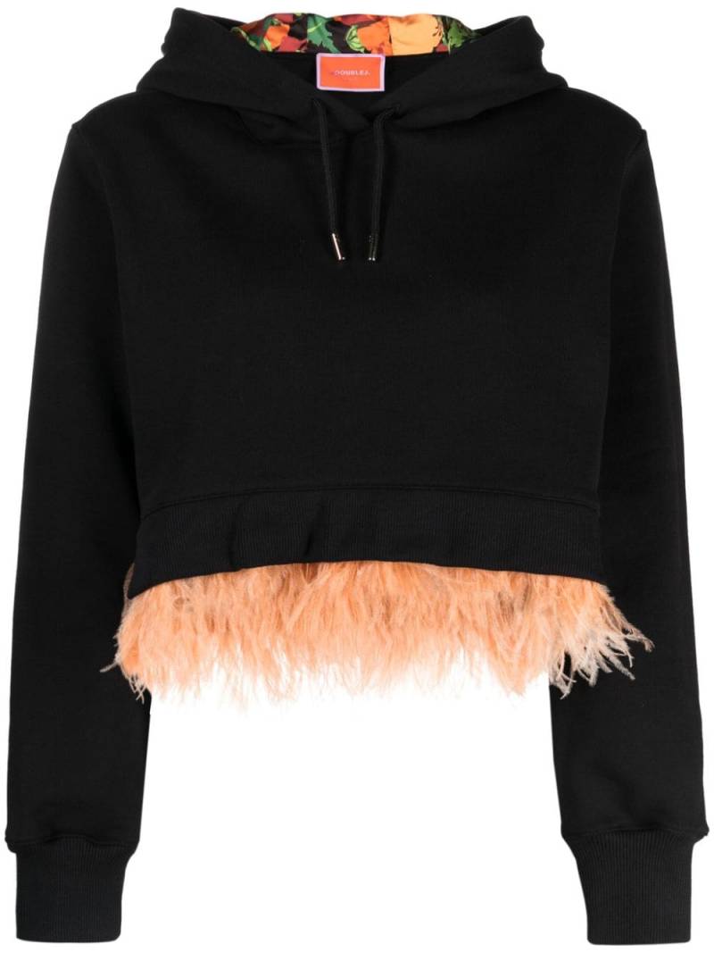 La DoubleJ feather-trim cropped hoodie - Black von La DoubleJ