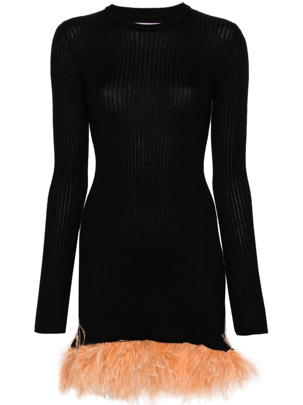 La DoubleJ feather-trim ribbed-knit minidress - Black von La DoubleJ