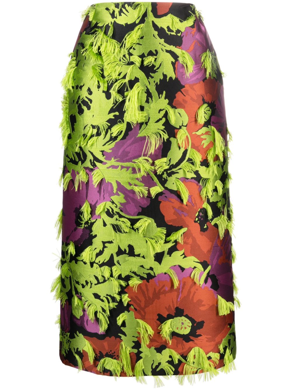 La DoubleJ floral pattern-jacquard frayed midi skirt - Purple von La DoubleJ