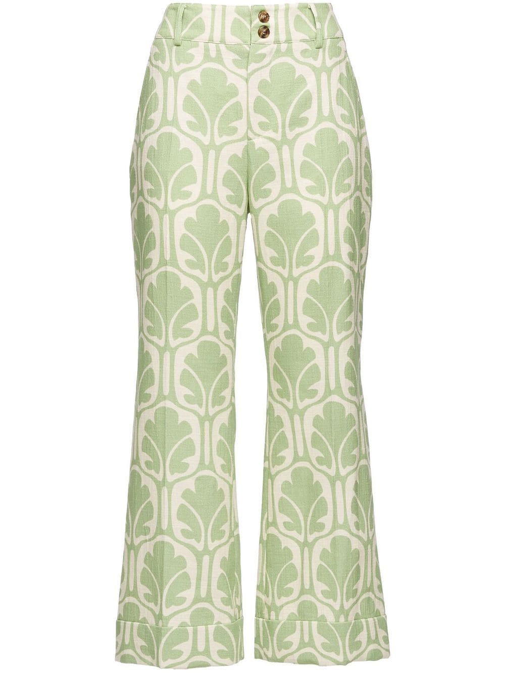 La DoubleJ geometric-pattern cropped flared trousers - Green von La DoubleJ