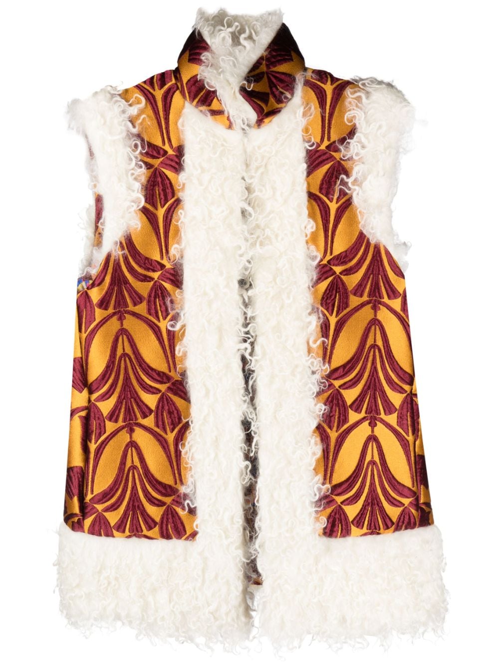 La DoubleJ patterned-brocade shearling-trim vest - Yellow von La DoubleJ