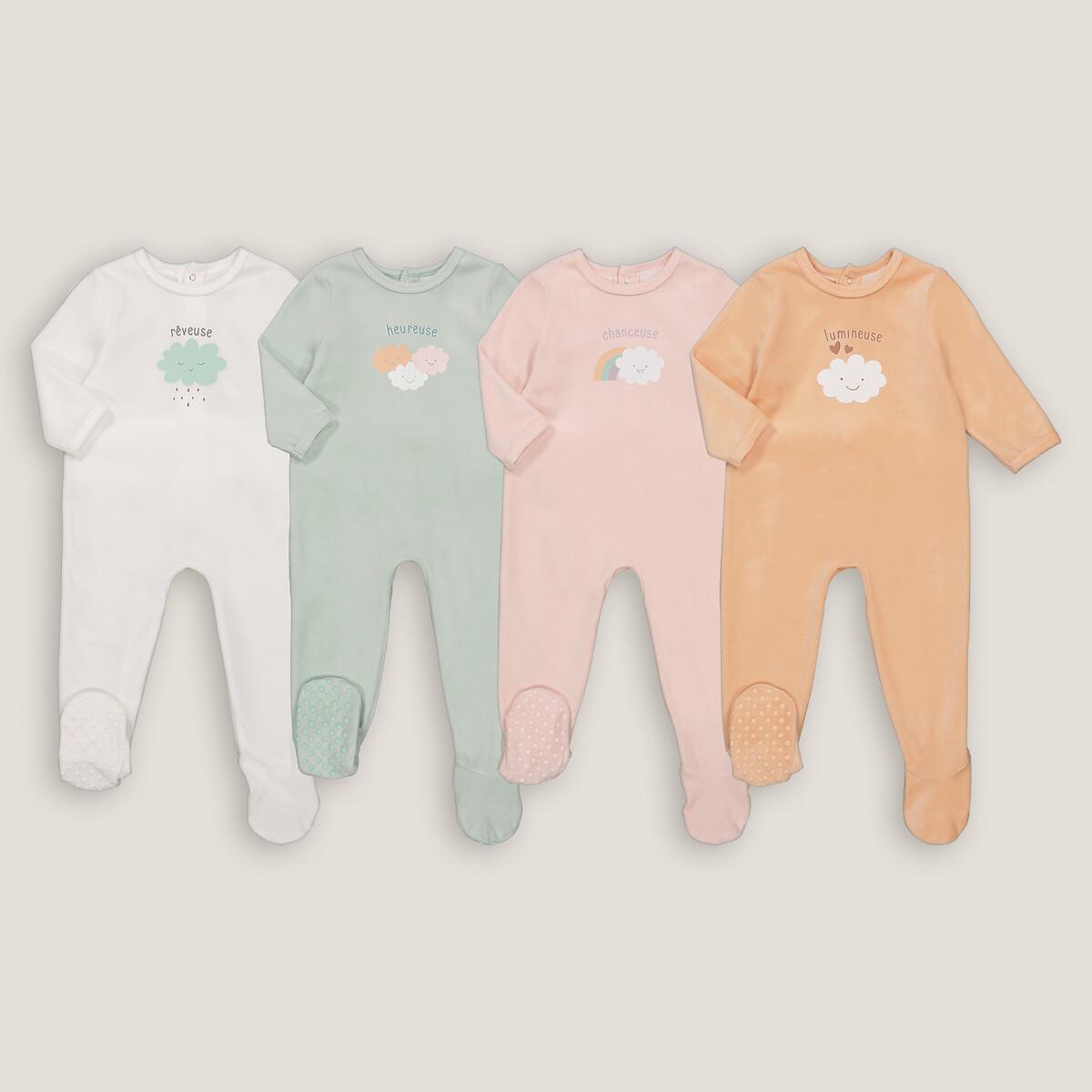 4er-pack Samt-strampler Mit Wolkenmotiv Unisex Multicolor 0-3M von La Redoute Collections