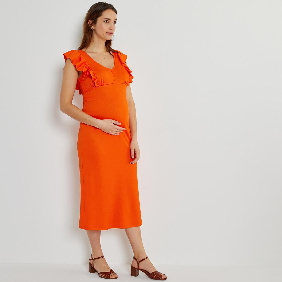 Ärmelloses Umstandskleid Aus Jersey Mit Volants Damen Orange M von La Redoute Collections