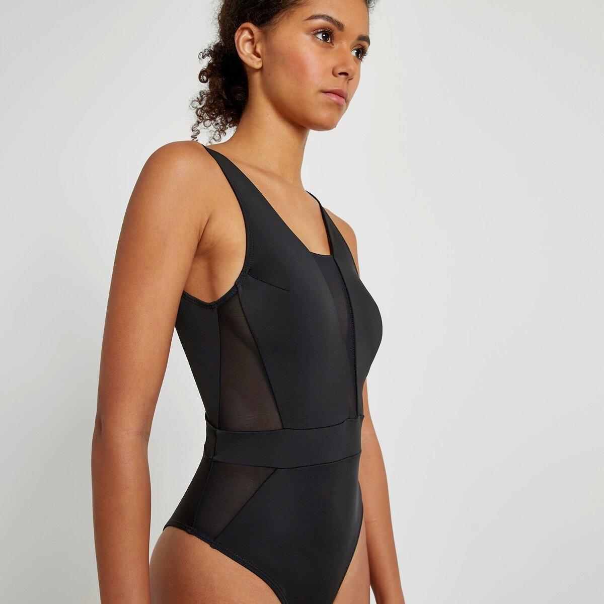 Badeanzug Mit Mesh-einsätzen Damen Schwarz 36 von La Redoute Collections