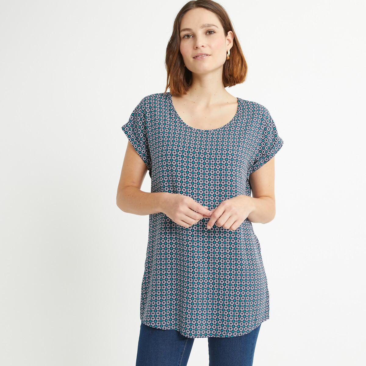 Bedruckte Bluse Mit Rundem Ausschnitt & Kurzen Ärmeln Damen Blau 40 von La Redoute Collections