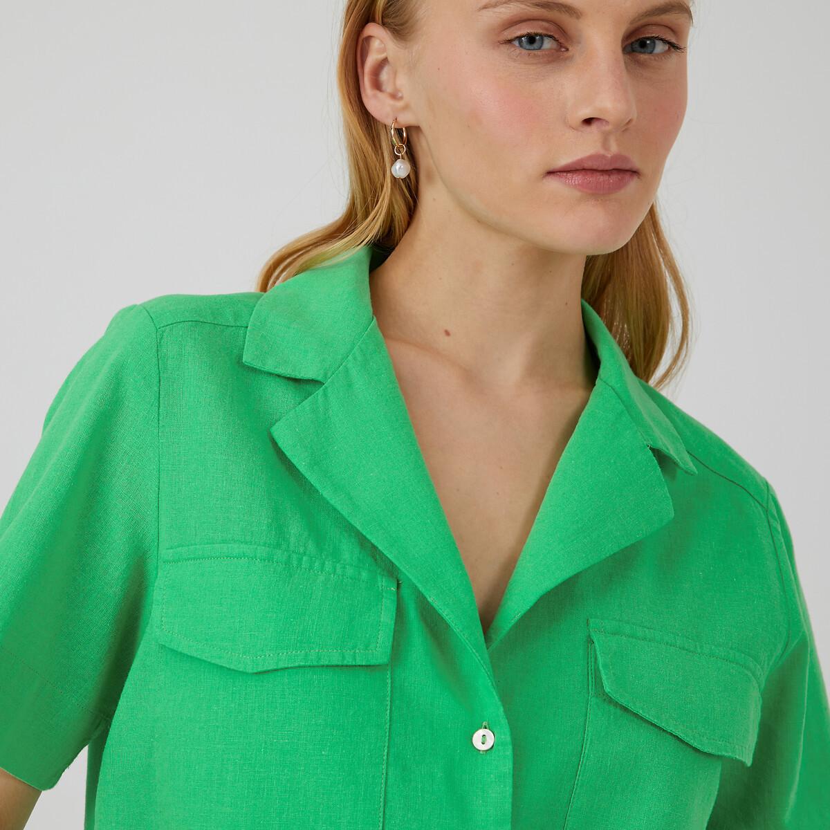 Bluse Aus Halbleinen Mit Reverskragen Damen Grün 42 von La Redoute Collections