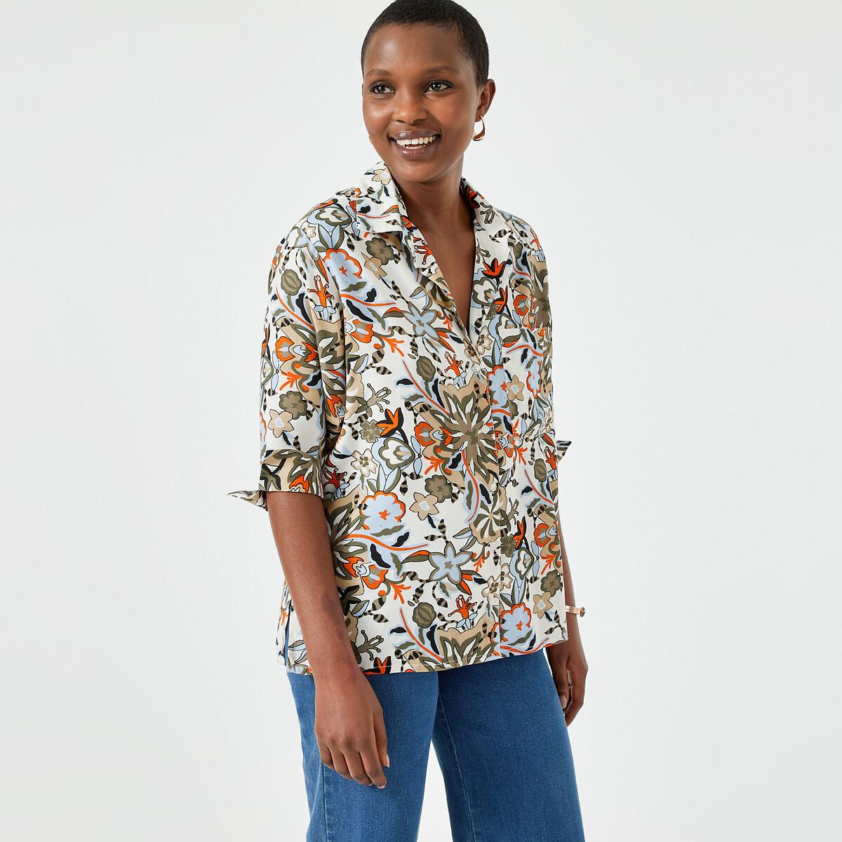 Bluse Mit Floralem Print & 3/4-ärmeln Damen Weiss Bedruckt 36 von La Redoute Collections