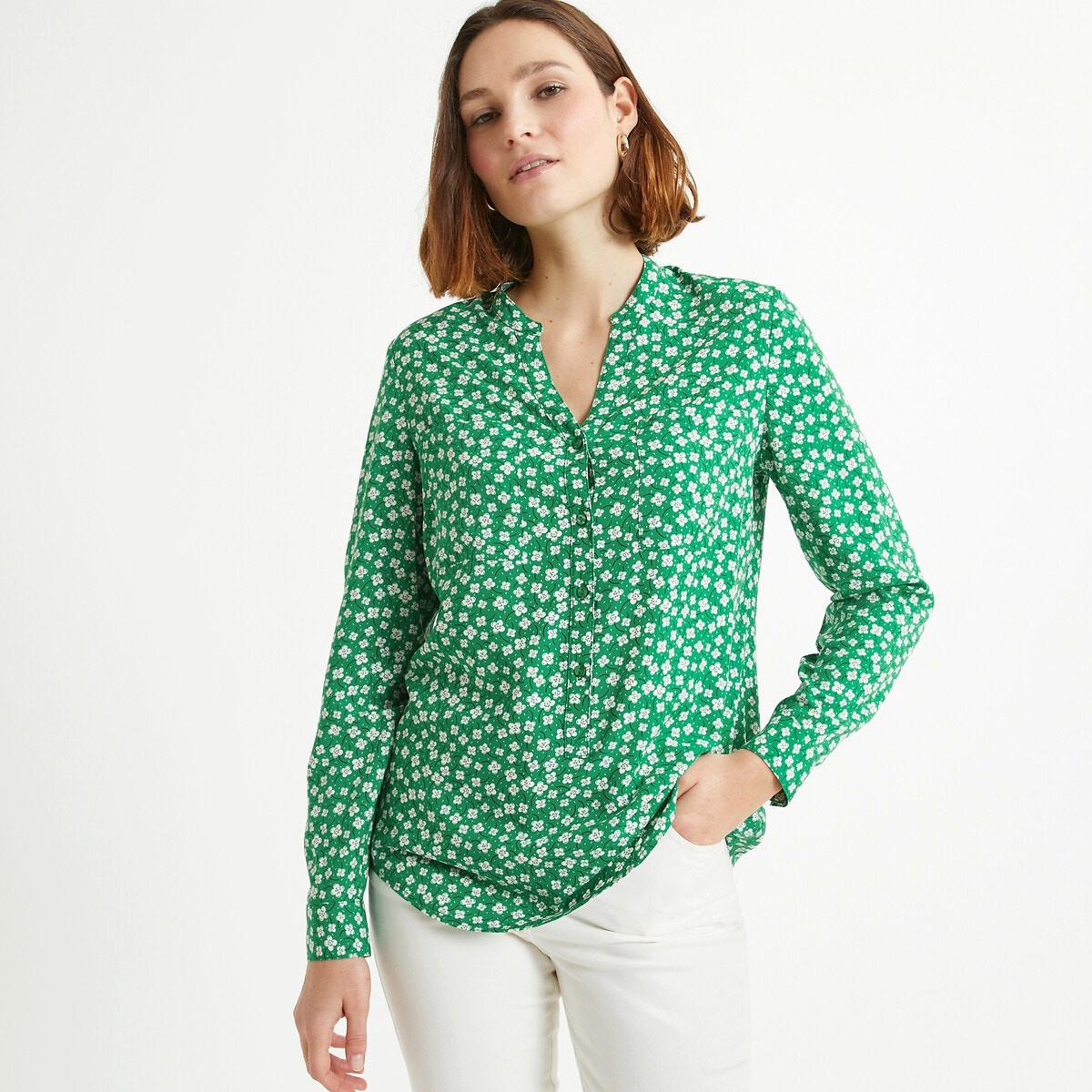 Bluse Mit Henley-ausschnitt Damen Grün 44 von La Redoute Collections