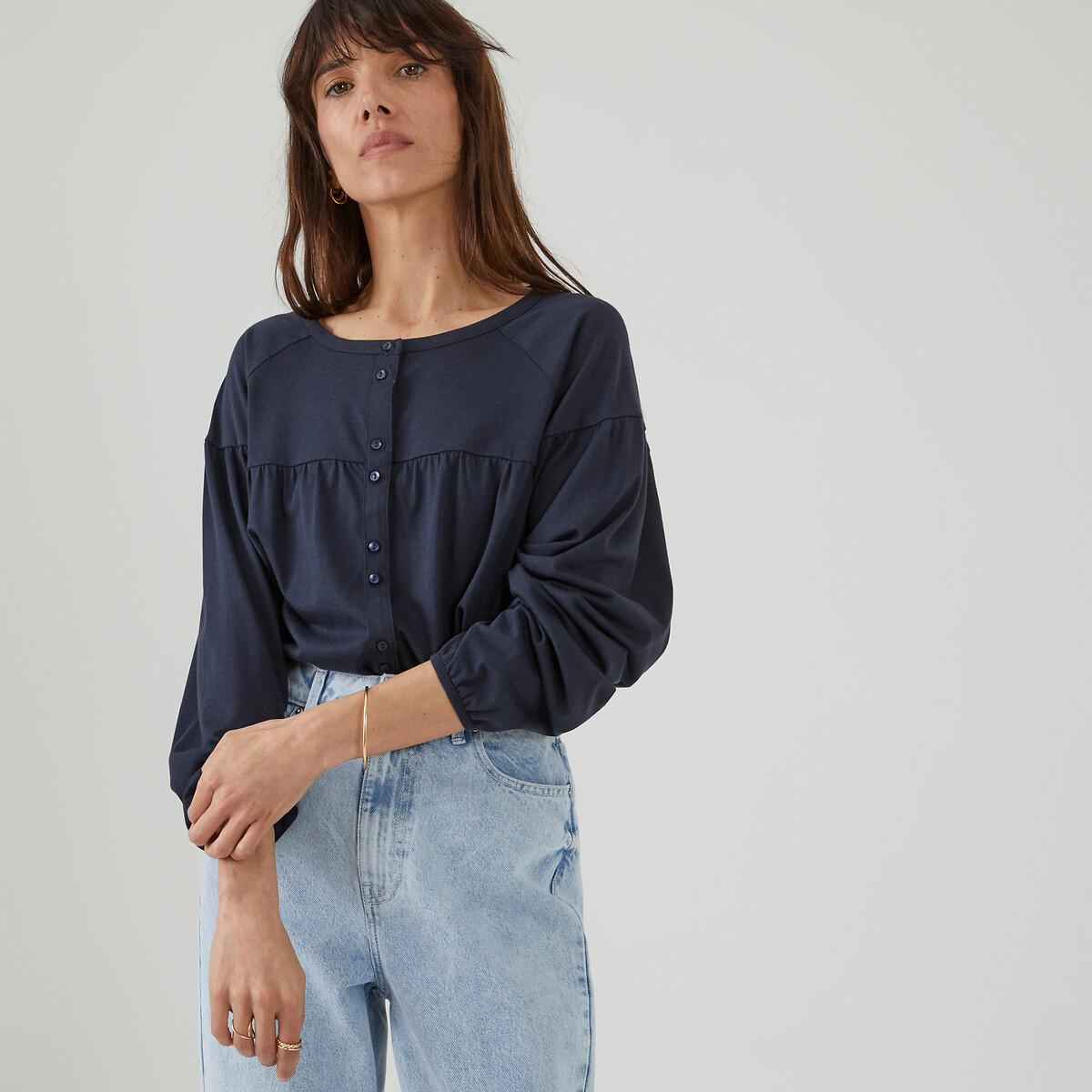 Blusenshirt Mit Rundem Ausschnitt Und Knopfleiste Damen Blau XS von La Redoute Collections