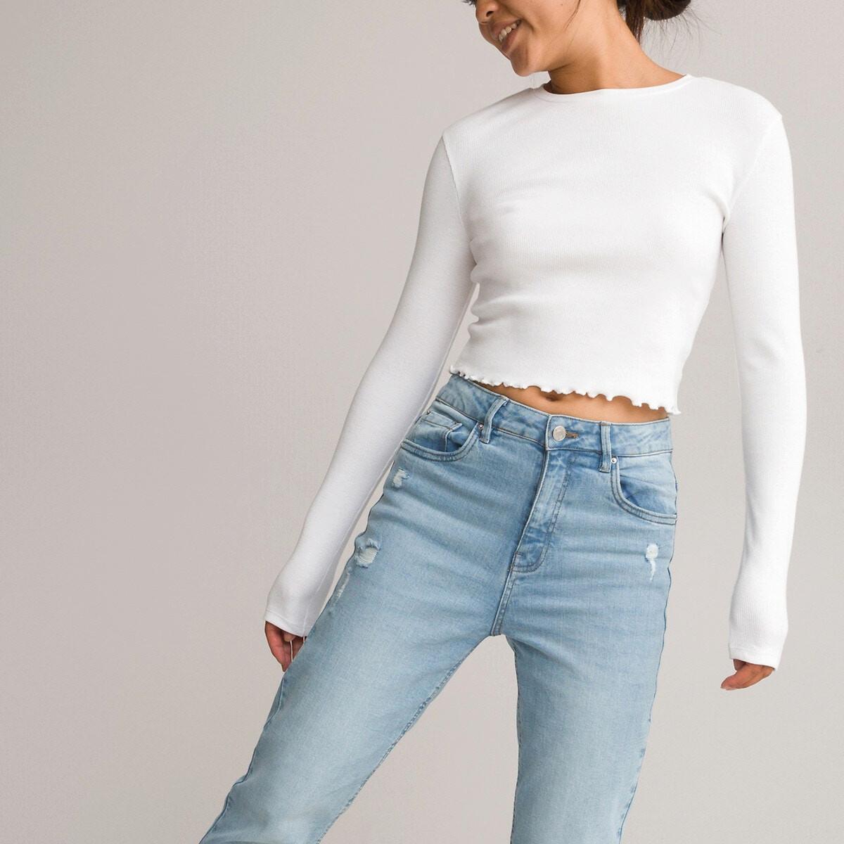 Cropped-shirt Aus Ripp Mädchen Weiss S von La Redoute Collections