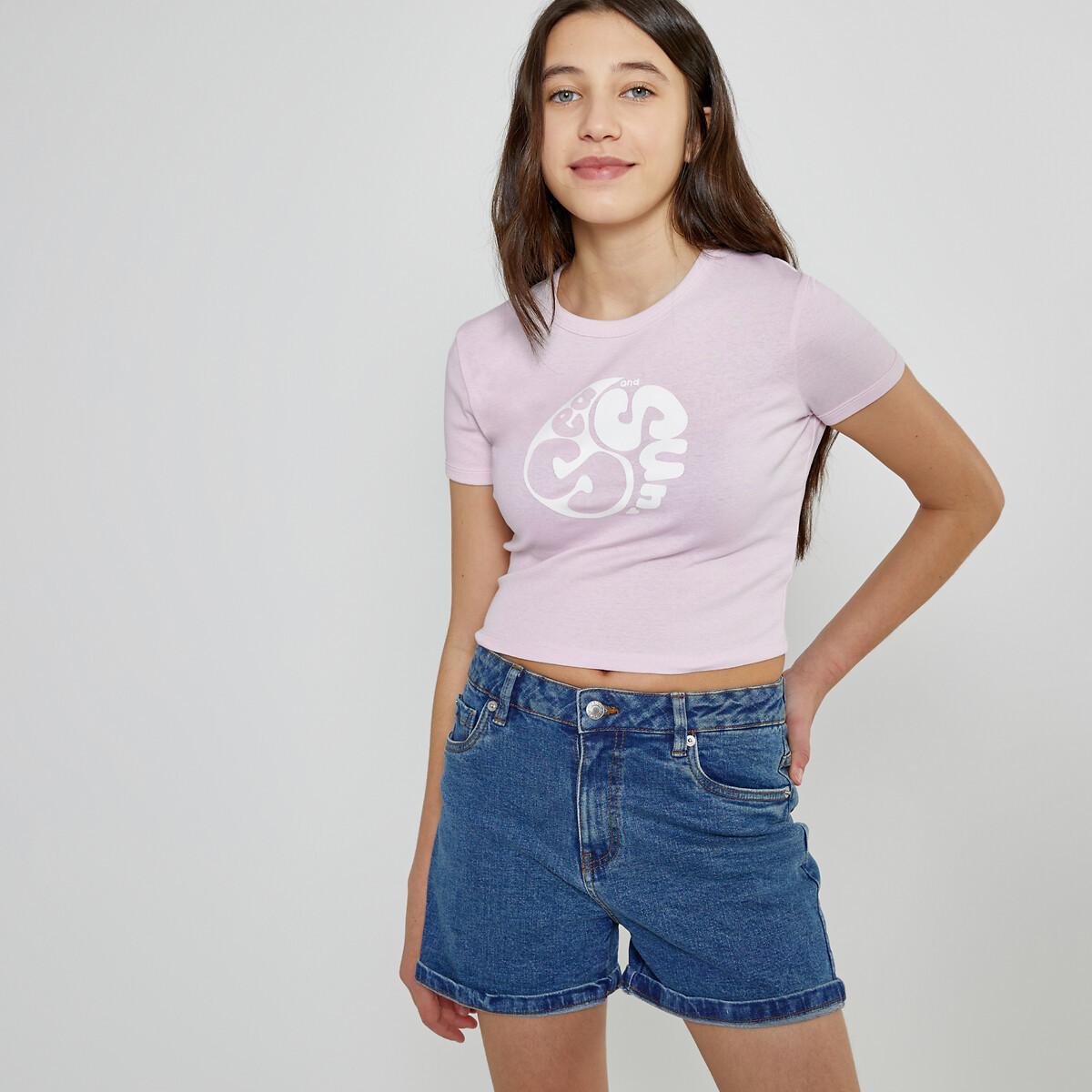 Cropped-shirt Mit Aufdruck Vorne Mädchen Rosa XS von La Redoute Collections