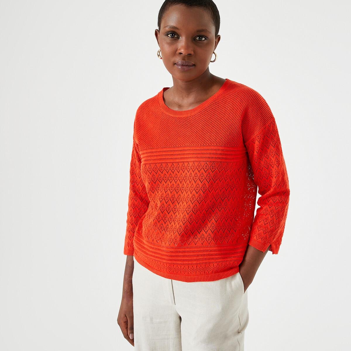 Feinstrickpullover Mit Rundhalsausschnitt & Pointelle-muster Damen Orange 46 von La Redoute Collections