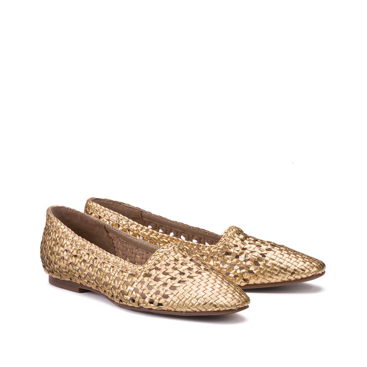 Flache Ballerinas Aus Geflochtenem Leder Damen Gold 41 von La Redoute Collections